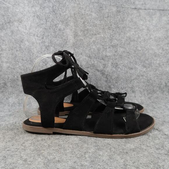 Old Navy Shoes Womens 7 Sandals Fashion Gladiator Lace Up Tie Black Casual Flat - Picture 1 of 11